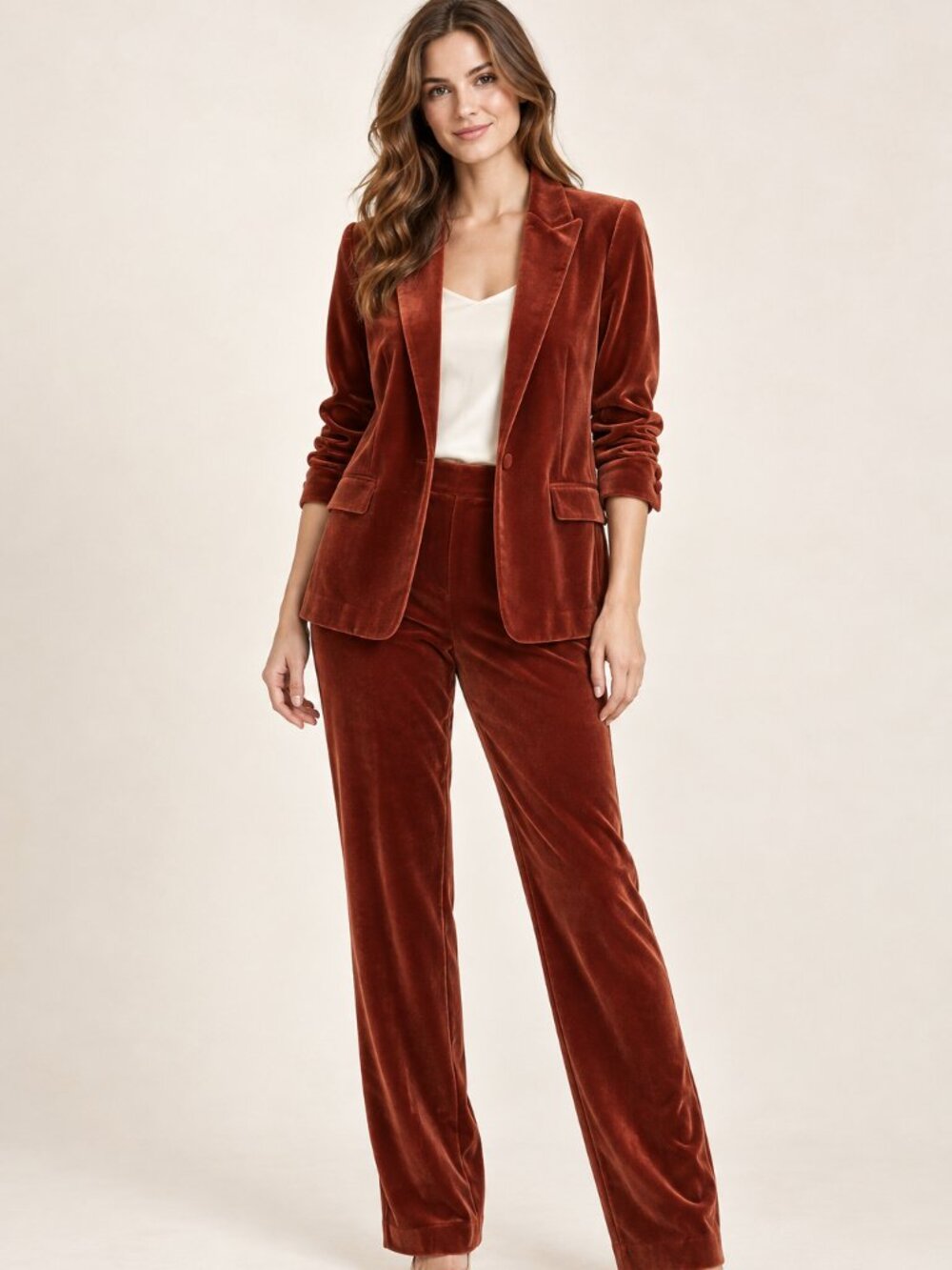 NWT Skies are Blue Womens Velvet Red Rust Suit Blazer XS and Matching Pants XS